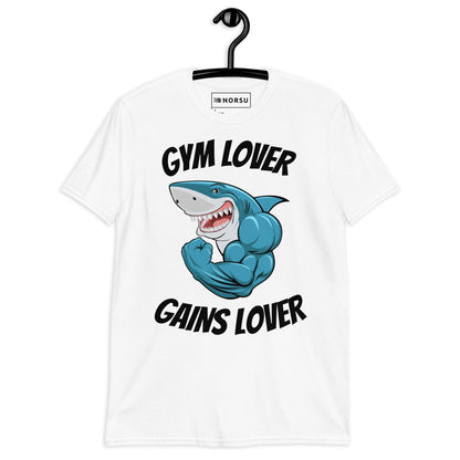 Λευκό Ανδρικό T-shirt - Γυμναστήριο Καρχαρίας Gym Lover Gains Lover