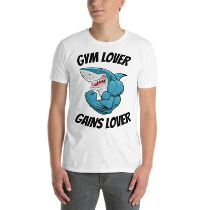 Λευκό Ανδρικό T-shirt - Γυμναστήριο Καρχαρίας Gym Lover Gains Lover