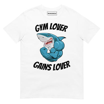 Λευκό Ανδρικό T-shirt - Γυμναστήριο Καρχαρίας Gym Lover Gains Lover