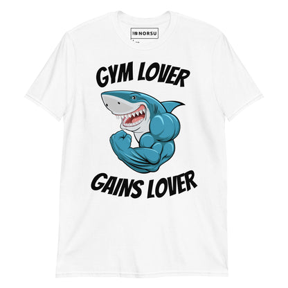 Λευκό Ανδρικό T-shirt - Γυμναστήριο Καρχαρίας Gym Lover Gains Lover