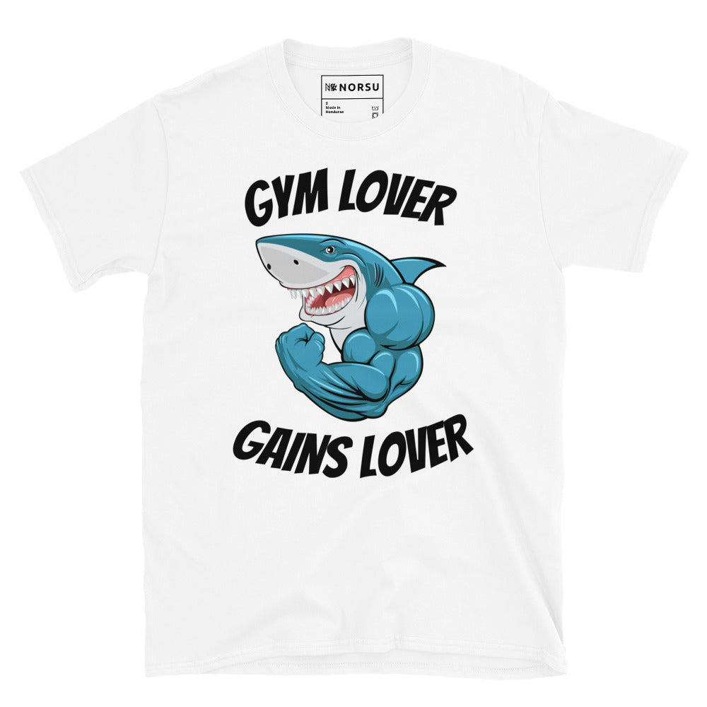 Λευκό Ανδρικό T-shirt - Γυμναστήριο Καρχαρίας Gym Lover Gains Lover