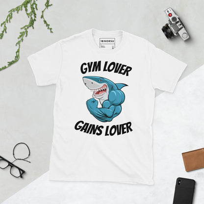 Λευκό Ανδρικό T-shirt - Γυμναστήριο Καρχαρίας Gym Lover Gains Lover