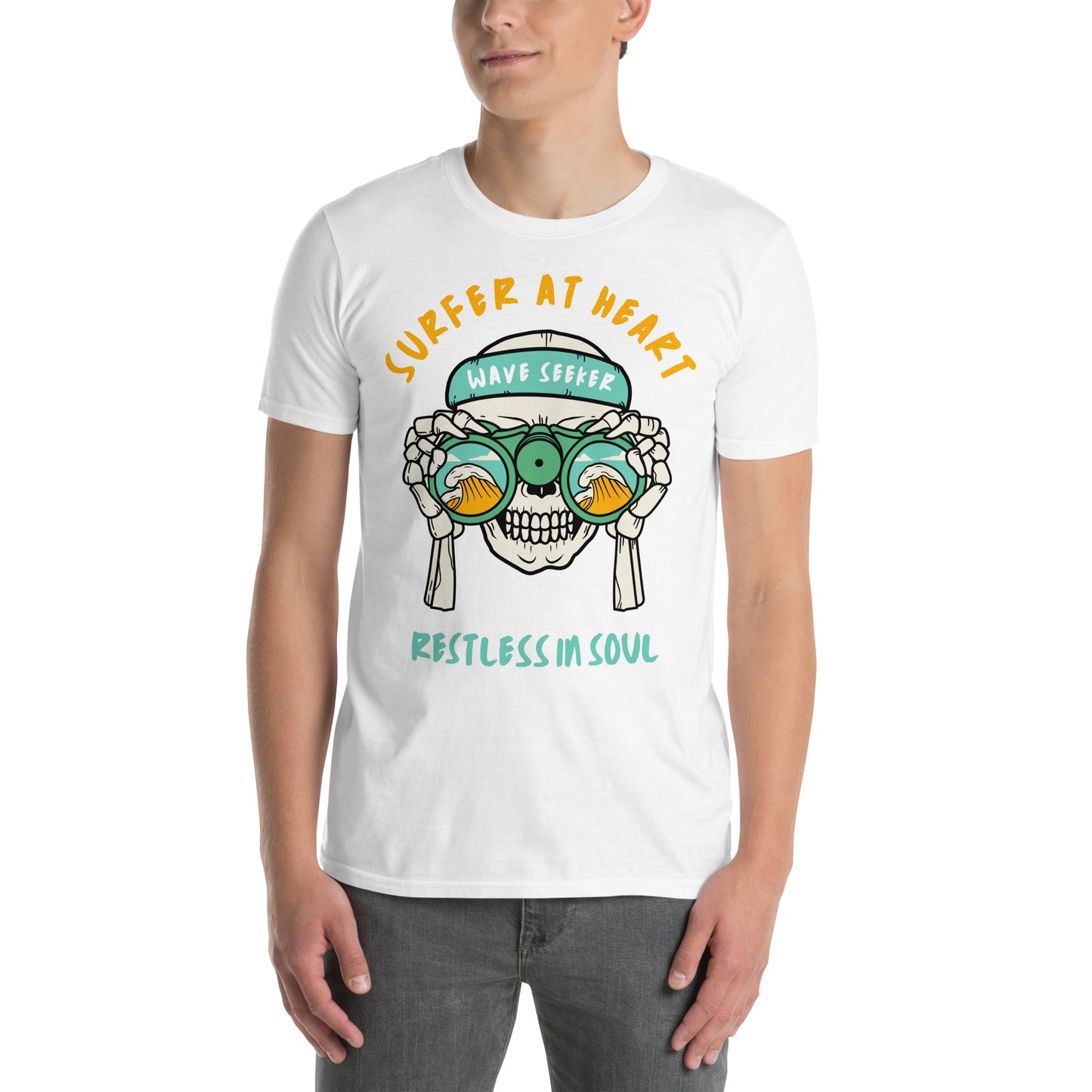 Λευκό Ανδρικό T-shirt - Νεκροκεφαλή Surfer At Heart